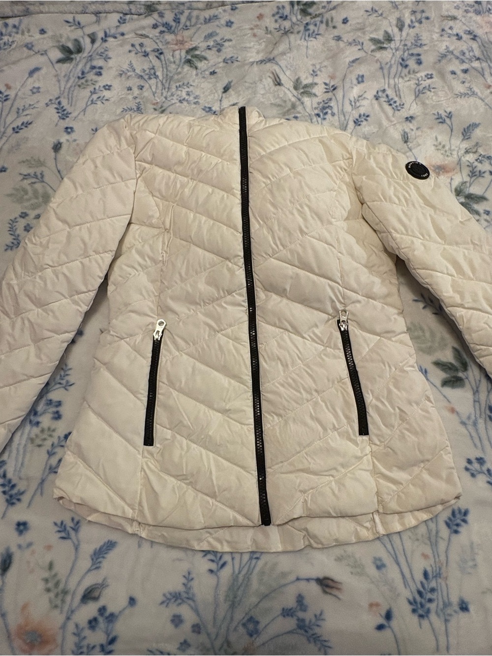 Nautica Cream Quilted Puffer Jacket with Black Zippers